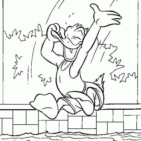 dessin de Donald,plonge,piscine,vacance,ete