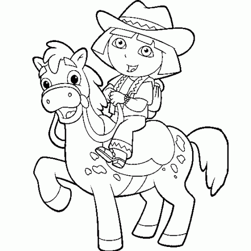 dessin de Dora,exploratrice,cheval,colorier,ligne