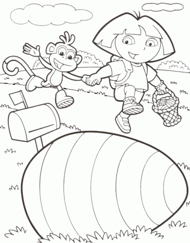 dessin de Dora,paques,panier,ramasser,oeuf