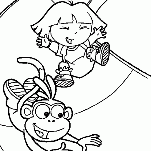 dessin de Dora,toboggan,Babouche,dessin,glissade
