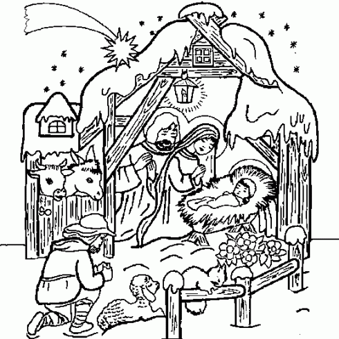 dessin de Noel,Jesus,creche,ane,boeuf