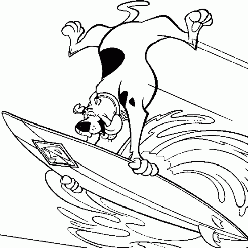 dessin de Scoubidou,surf,vague,plage,Scoubidoo