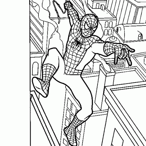 dessin de Spiderman,homme,araignee,saute,building
