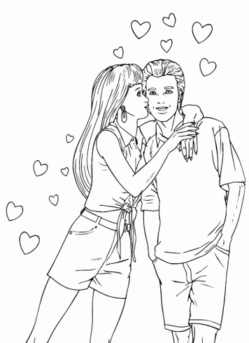 dessin de amoureux,bisous,saint,valentin,coloriage