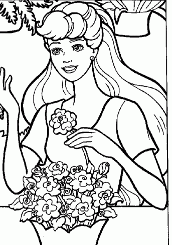 dessin de barbie,poupee,bouquet,coloriage,dessin