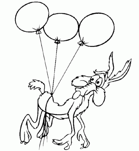 dessin de bipbip,coyote,ballon,baudruche,roadrunner