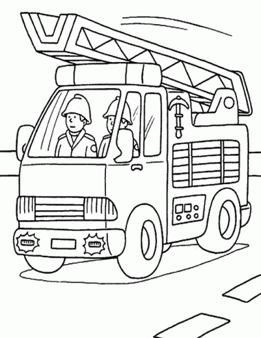 dessin de camion,pompier,echelle,sirene,rouge