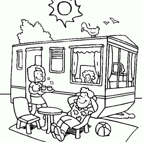 dessin de camping,caravane,vacances,ete,soleil