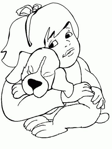 dessin de coloiriage,chien,enfant,bras,calin