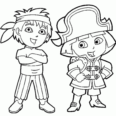 dessin de coloriage,Dora,Diego,deguisement,pirate