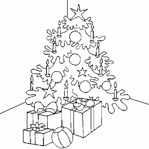 dessin de coloriage,Noel,sapin,boules,cadeaux