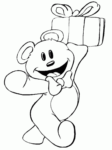 dessin de coloriage,anniversaire,ourson,cadeau,content