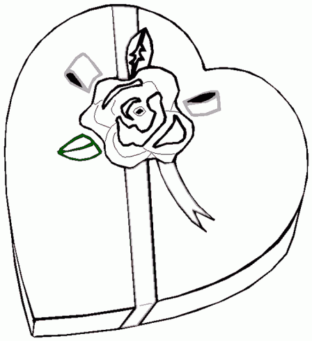 dessin de coloriage,boite,coeur,noeud,valentin