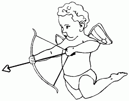 dessin de coloriage,cupidon,coeur,fleche,valentin