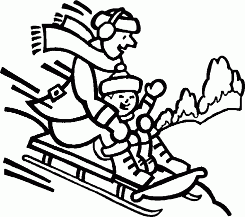 dessin de coloriage,luge,neige,descente,bonnet