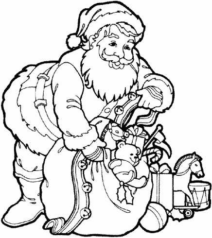 dessin de coloriage,noel,hotte,cadeau,barbe