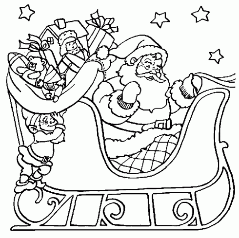 dessin de coloriage,noel,traineau,cadeau,lutin