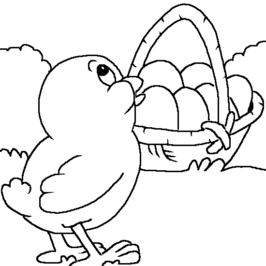 dessin de coloriage,paques,poussin,oeuf,panier