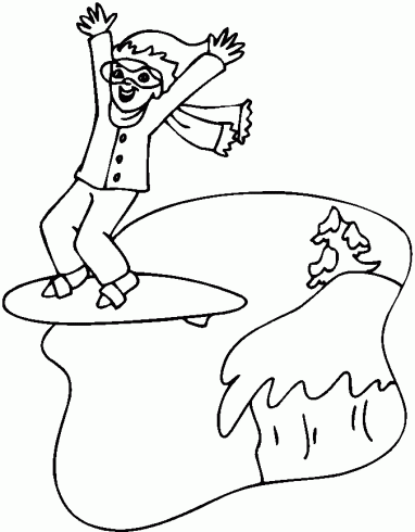 dessin de coloriage,surfeur,neige,hiver,saut