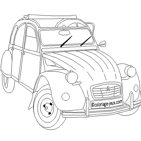 dessin de coloriage,voiture,2cv,citroen,gratuit
