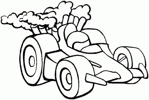 dessin de coloriage,voiture,pneu,casque,fumee