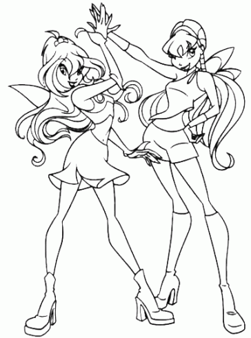 dessin de coloriage,winx,Stella,Musa,Flora