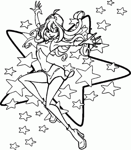 dessin de coloriage,winx,ligne,Stella,Flora