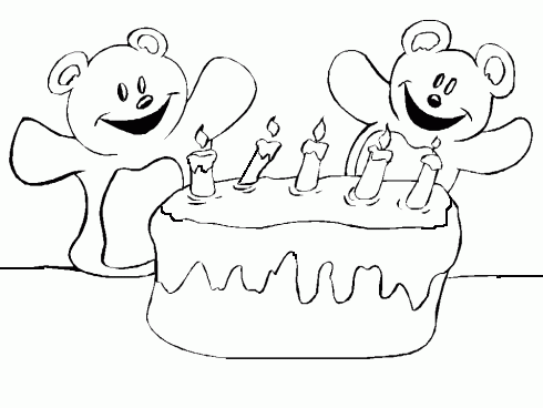 dessin de coloriages,anniversaire,gateau,bougie,ours