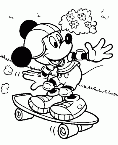 dessin de coloriages,disney,mickey,skate,casque