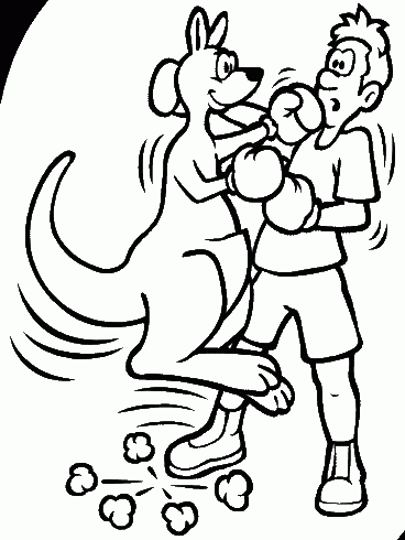 dessin de coloriages,sport,boxe,kangourou,gant