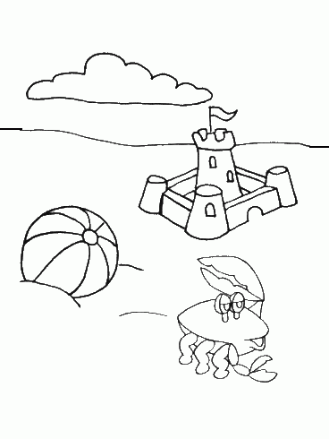 dessin de colorier,mer,soleil,plage,chateau