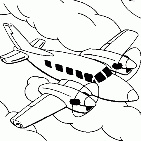 dessin de dessin,avion,bimoteur,ciel,nuages