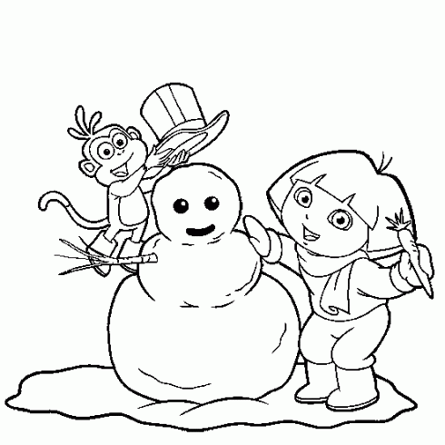 dessin de dessin,dora,babouche,bonhomme,neige