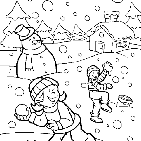 dessin de dessin,hiver,neige,bataille,enfant