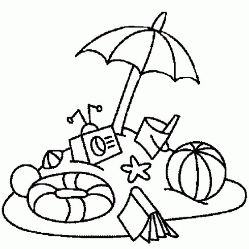 dessin de dessin,plage,mer,parasol,sceau