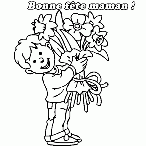 dessin de garcon,porte,bouquet,fete,mere