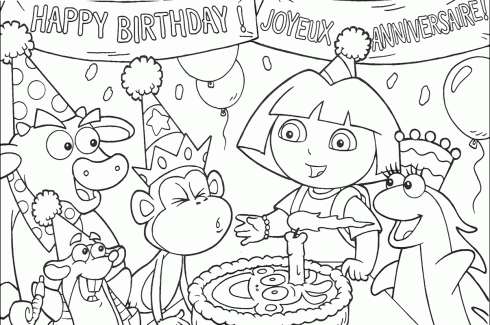 dessin de joyeux,anniversaire,gateau,fete,dora