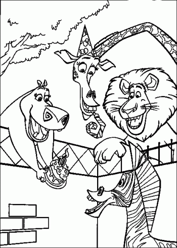 dessin de madagascar,lion,girafe,zebre,zoo