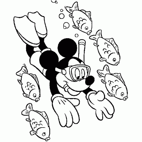 dessin de mickey,plongee,sous,marine,mer