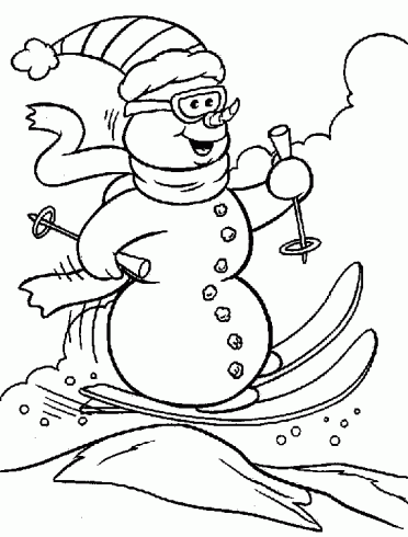 dessin de neige,bonhomme,ski,coloriage,rigolo