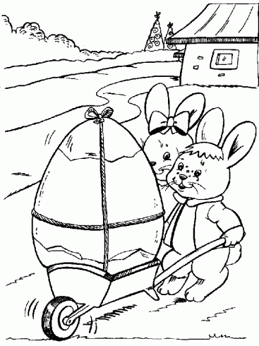 dessin de paques,lapin,oeufs,brouette,couleur