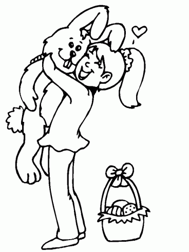 dessin de paques,lapin,oeufs,fille,coloriage