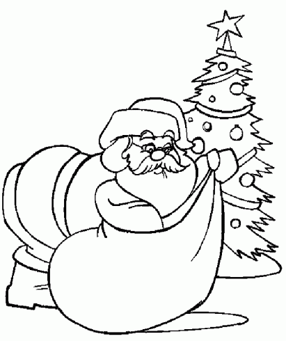 dessin de pere,noel,cadeaux,sapin,cheminee