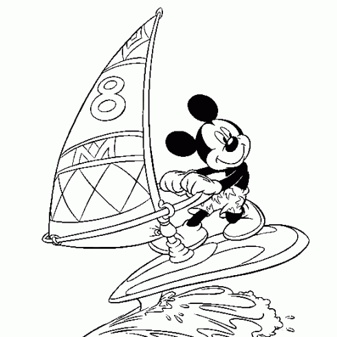 dessin de planche,voile,Mickey,vague,mer