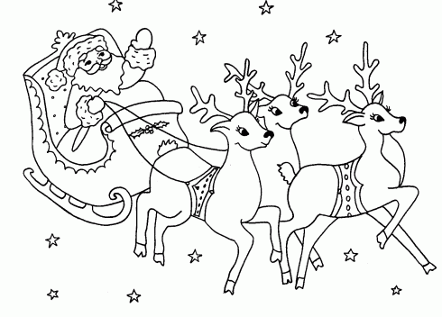 dessin de traineau,rennes,pere,noel,coloriage