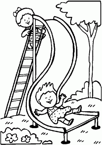 dessin de vacances,toboggan,parc,jardin,arbre