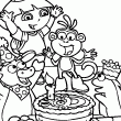 Joyeux anniversaire Babouche! Retrouve Dora l'exploratrice et ses amis sur ce nouveau coloriage en ligne. Un dessin avec Dora, Vera, Tico et Babouche qui s'apprte  souffler la bougie de son gteau d'anniversaire.