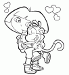 coloriage Dora - tags: Dora,exploratrice,babouche,singe,coeur