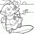 Un nouveau coloriage de Dora l'exploratrice. Sur cette image Dora danse sur une plage. C'est l't il fait chaud et la mer est l! un superbe dessin  colorier en ligne ou  imprimer.