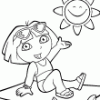 Un Dessin de Dora l'exploratrice  la plage. Dora fait de la bronzette au soleil, c'est l't sur ce dessin de Dora  colorier. Il ne faut pas oublier les lunettes de soleil et la crme solaire. Les plus belles pages de coloriages de Dora.